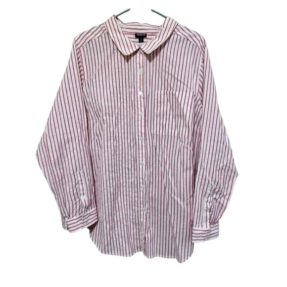 Torrid Striped Button Up Blouse Red White Casual Cotton Blend Womens Size 3 (3X) - Picture 1 of 5